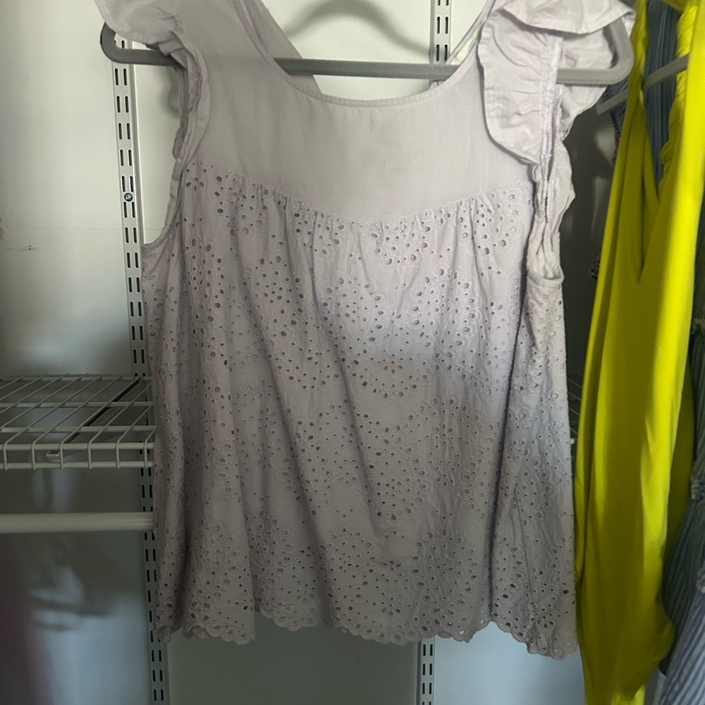 Lavender Eyelet Ruffle Sleeve Top